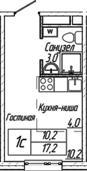 Планировка — Шория-Град. Шерегеш, Студия, 17 м²