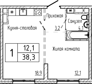 Планировка — Шория-Град. Шерегеш, 1-комн., 38 м²