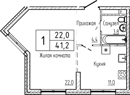 Планировка — Шория-Град. Шерегеш, 1-комн., 41 м²