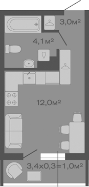 Планировка — Дзенпарк, Студия, 19 м²