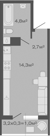 Планировка — Дзенпарк, Студия, 22 м²