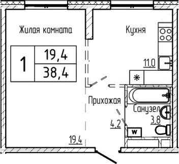 Планировка — Шория-Град. Шерегеш, 1-комн., 38 м²