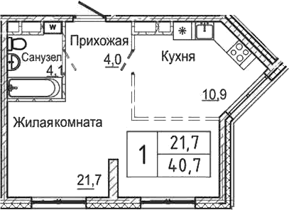 Планировка — Шория-Град. Шерегеш, 1-комн., 41 м²