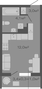 Планировка — Дзенпарк, Студия, 19 м²