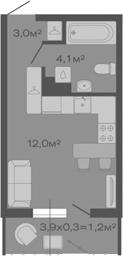 Планировка — Дзенпарк, Студия, 19 м²