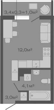 Планировка — Дзенпарк, Студия, 19 м²