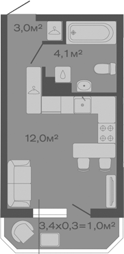 Планировка — Дзенпарк, Студия, 19 м²