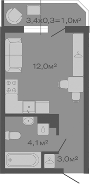 Планировка — Дзенпарк, Студия, 19 м²