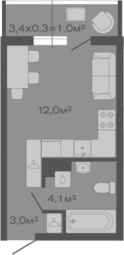 Планировка — Дзенпарк, Студия, 19 м²