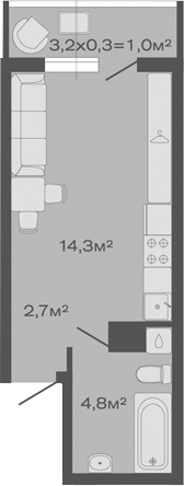 Планировка — Дзенпарк, Студия, 22 м²