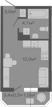 Планировка — Дзенпарк, Студия, 19 м²