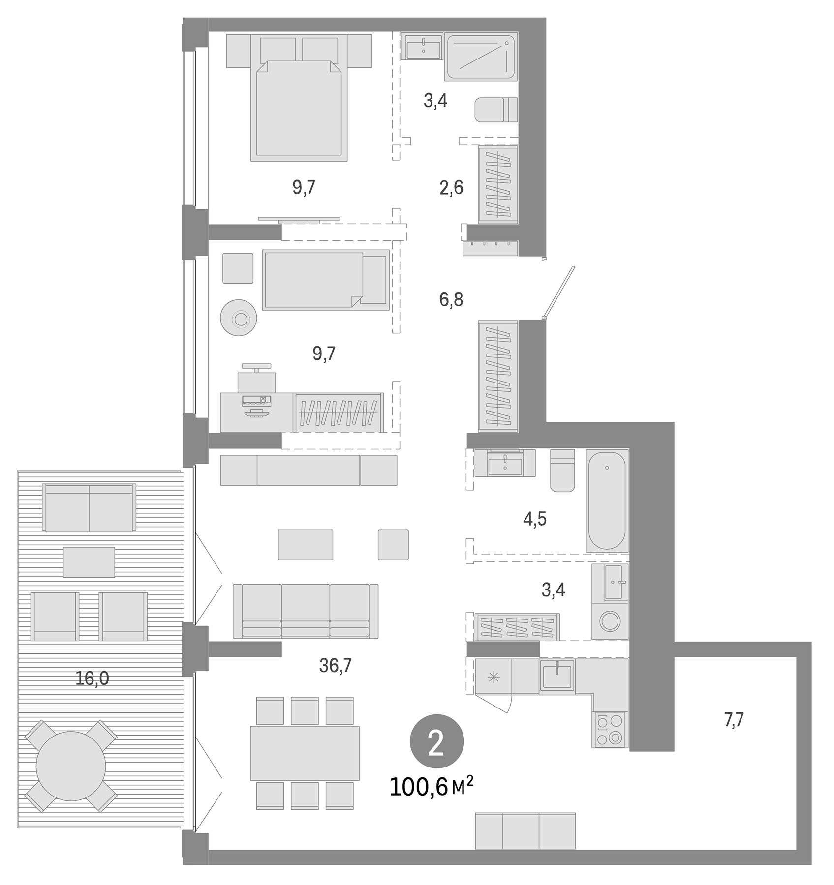 Планировка — Европейский берег, 3-комн., 85 м²