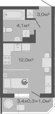 Планировка — Дзенпарк, Студия, 19 м²