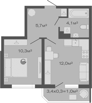 Планировка — Дзенпарк, 1-комн., 32 м²