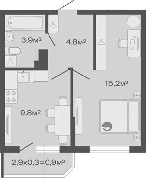 Планировка — Дзенпарк, 1-комн., 34 м²