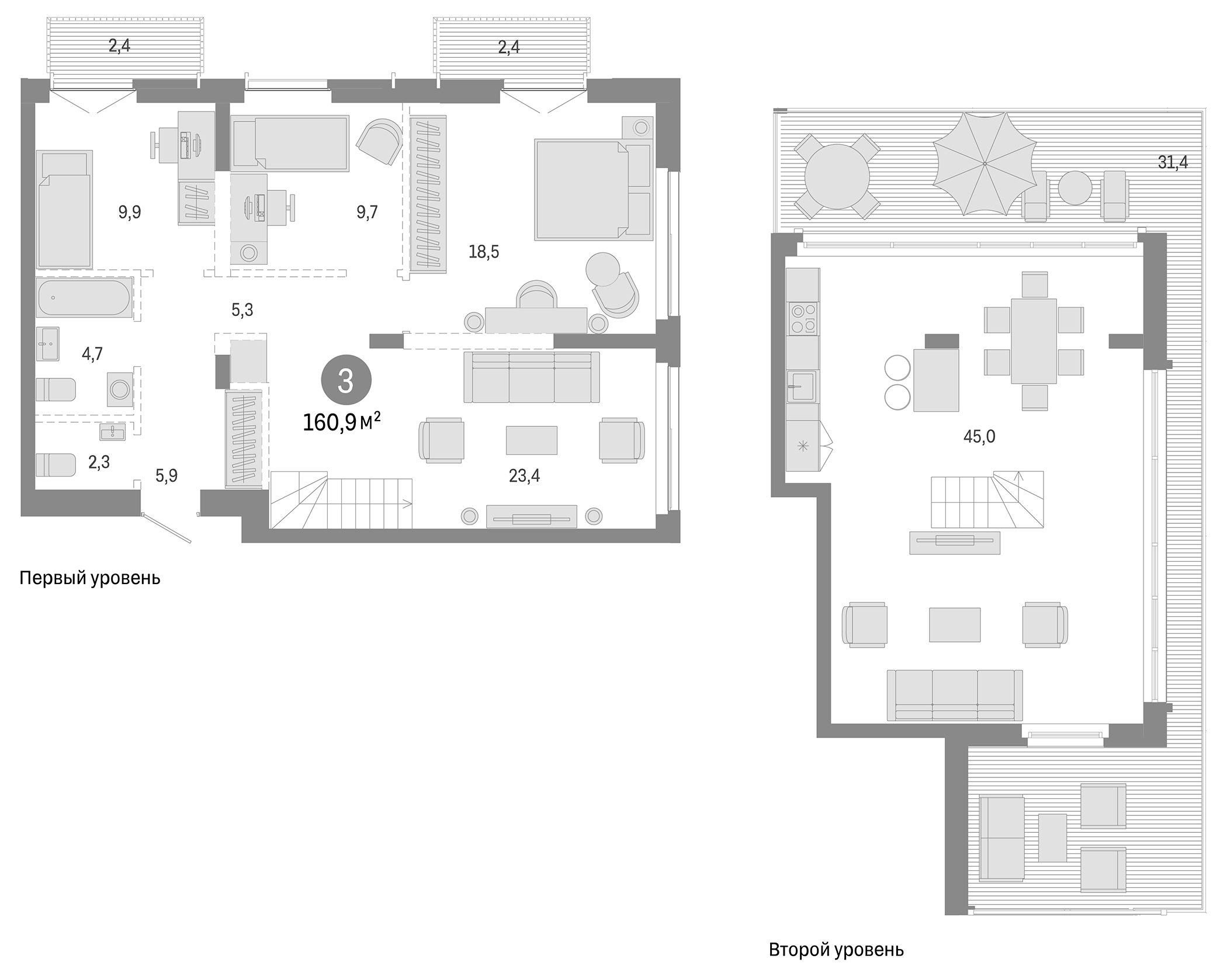 Планировка — Европейский берег, 4-комн., 125 м²
