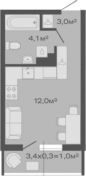 Планировка — Дзенпарк, Студия, 19 м²