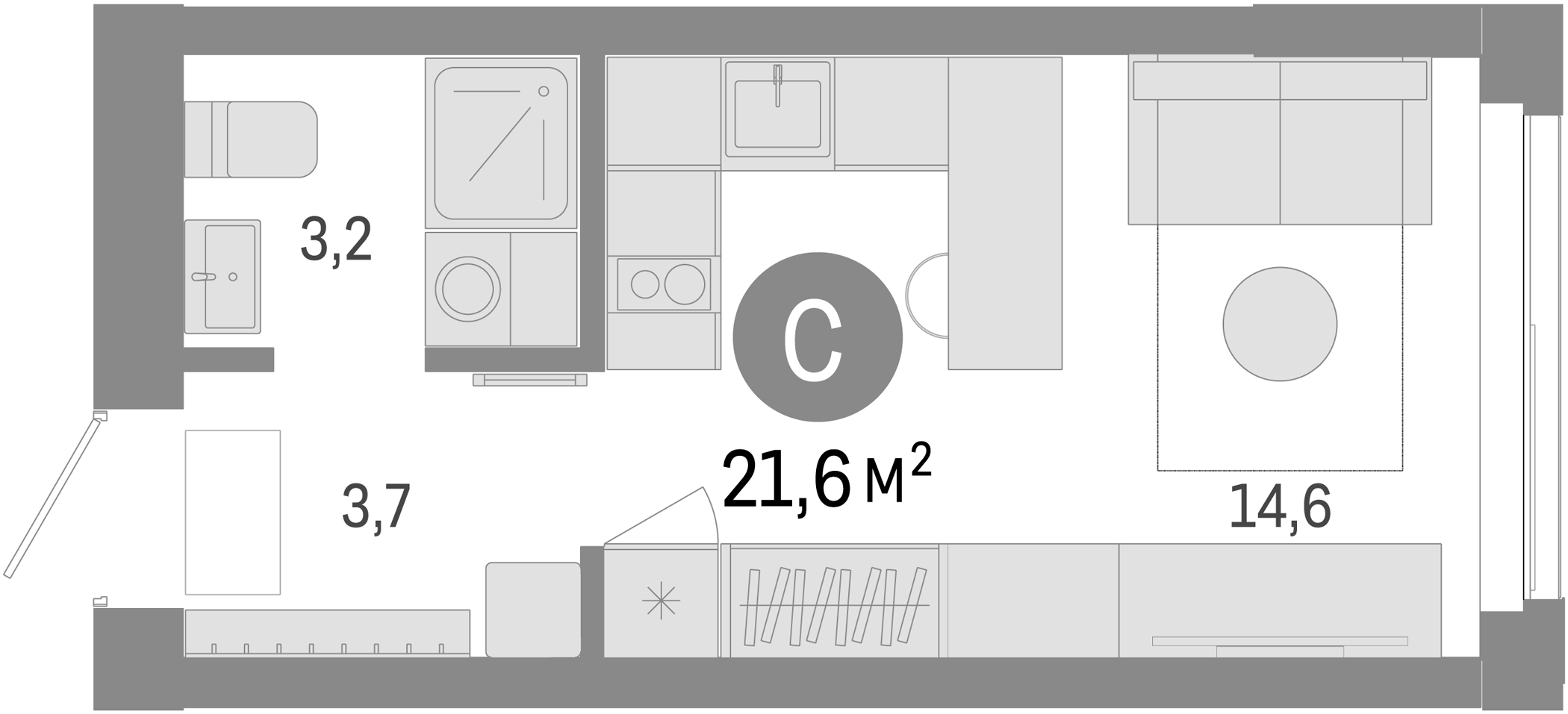 Планировка — Европейский берег, Студия, 22 м²