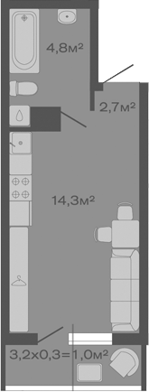 Планировка — Дзенпарк, Студия, 22 м²