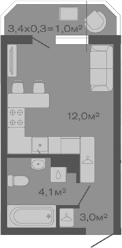 Планировка — Дзенпарк, Студия, 19 м²