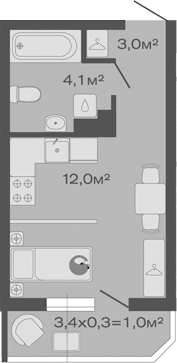 Планировка — Дзенпарк, Студия, 19 м²