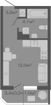 Планировка — Дзенпарк, Студия, 19 м²