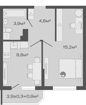 Планировка — Дзенпарк, 1-комн., 34 м²