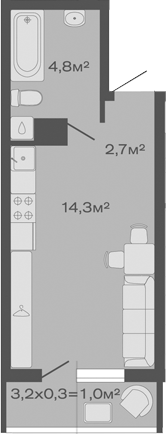 Планировка — Дзенпарк, Студия, 22 м²