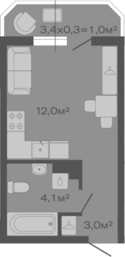 Планировка — Дзенпарк, Студия, 19 м²