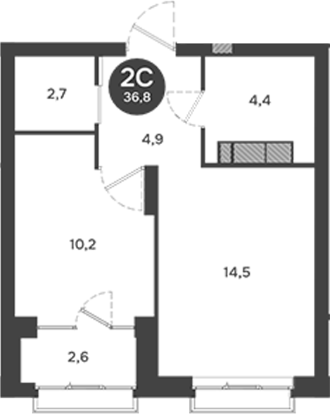 Планировка — Ясный Берег, 2-комн., 37 м²