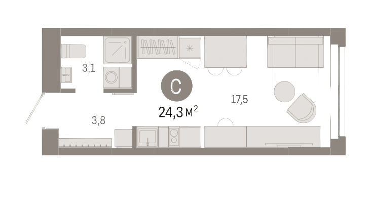 Планировка — Европейский берег, Студия, 24 м²