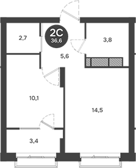 Планировка — Ясный Берег, 2-комн., 37 м²