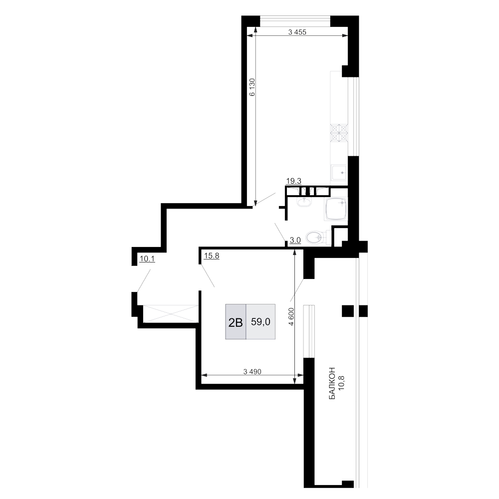 Планировка — Гостиничный комплекс Мореград, 2-комн., 48 м²