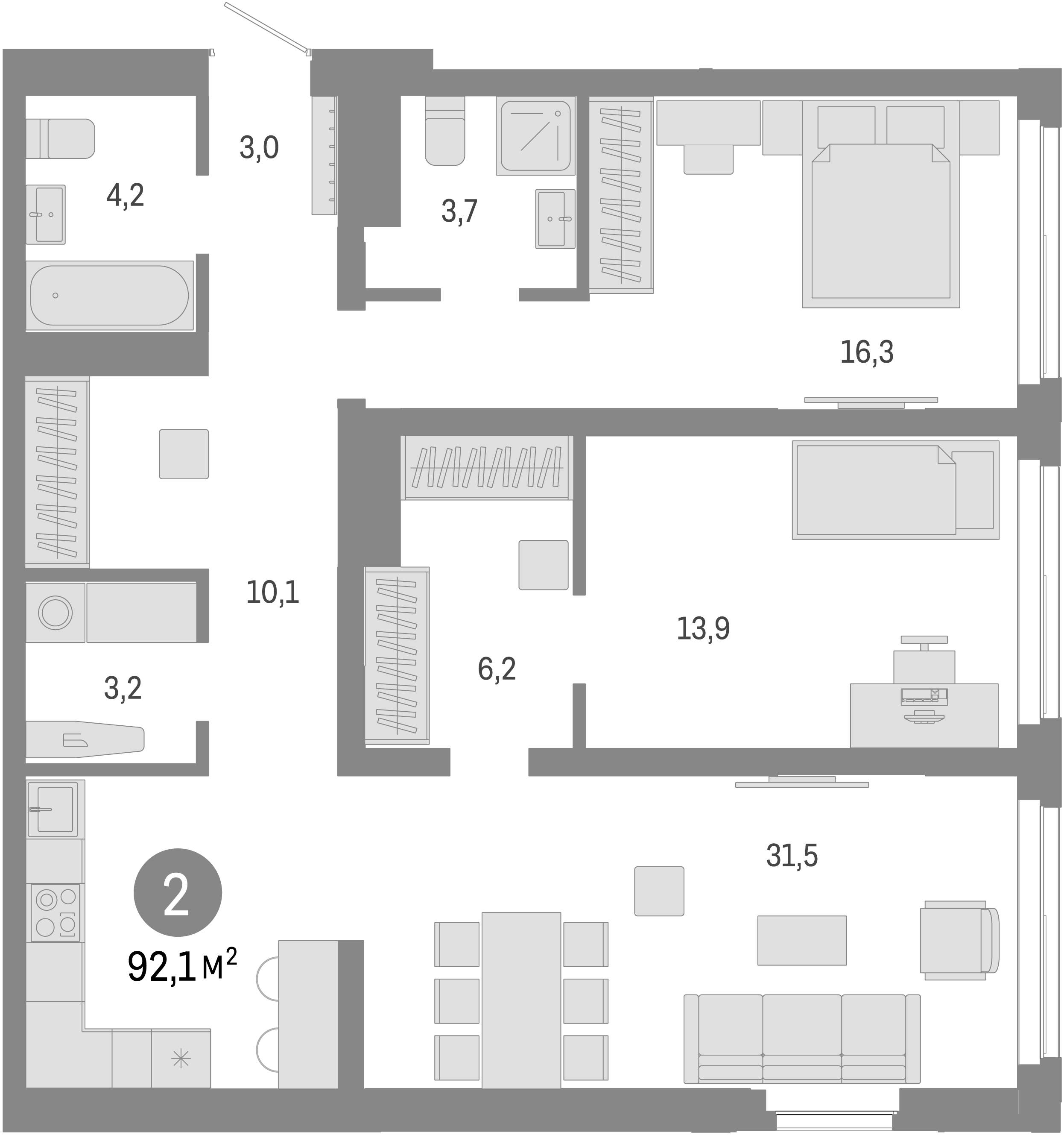 Планировка — Европейский берег, 3-комн., 92 м²