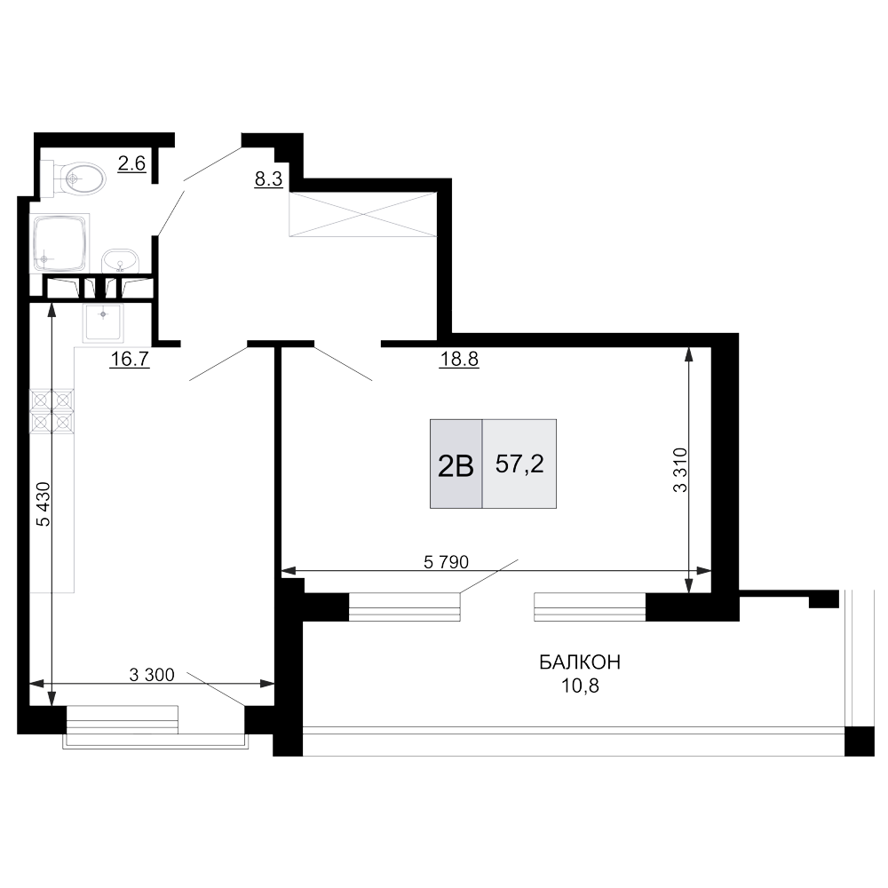 Планировка — Гостиничный комплекс Мореград, 2-комн., 46 м²