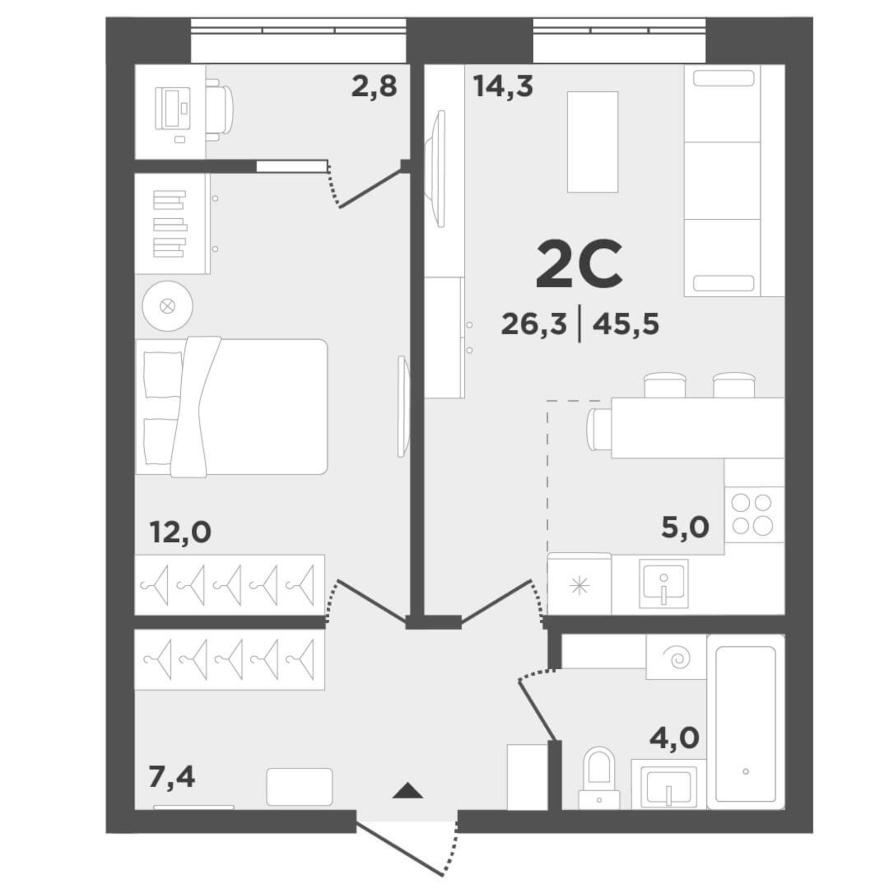 Планировка — Поколение, 2-комн., 43 м²