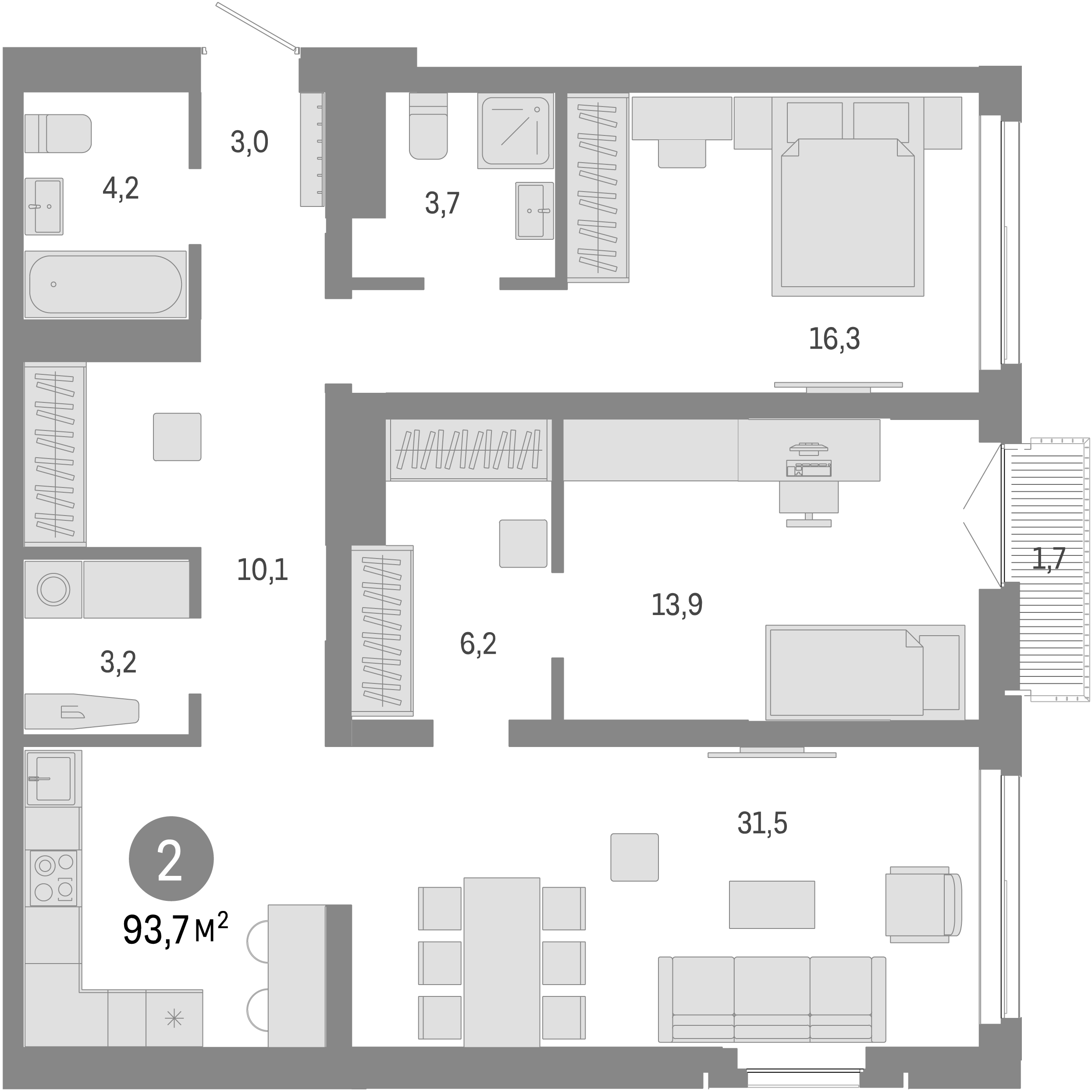 Планировка — Европейский берег, 3-комн., 92 м²