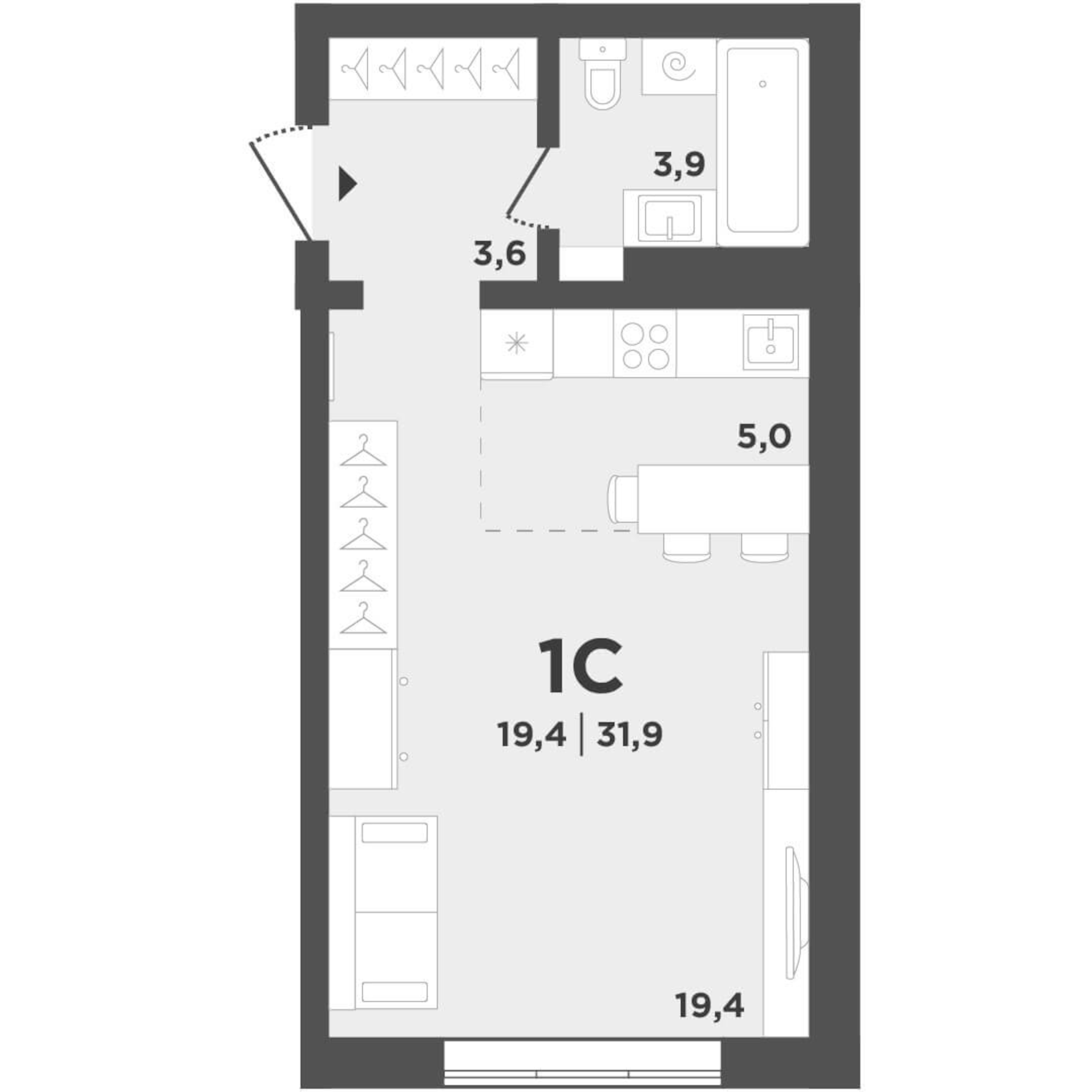 Планировка — Поколение, Студия, 32 м²