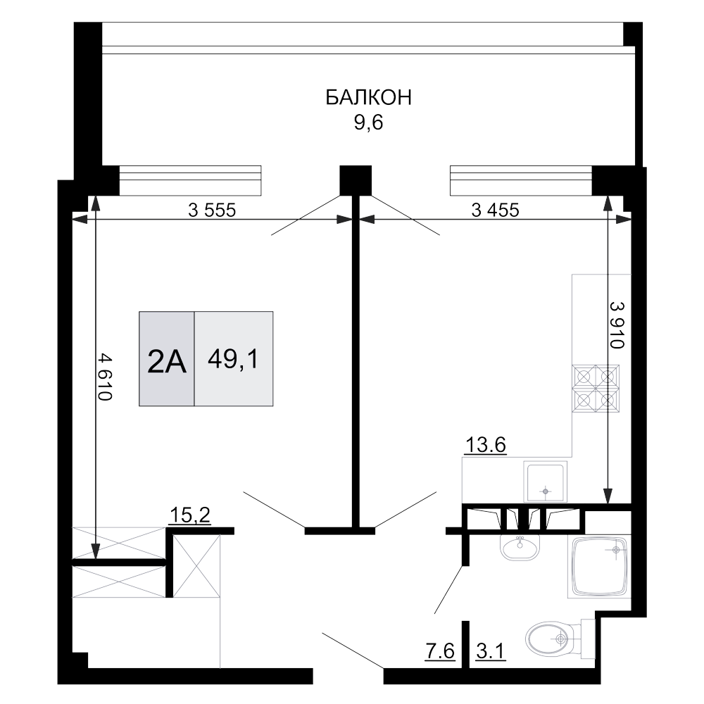 Планировка — Гостиничный комплекс Мореград, 2-комн., 40 м²