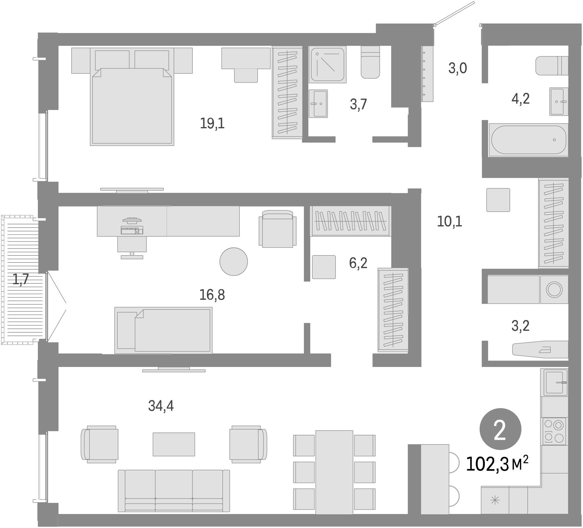 Планировка — Европейский берег, 3-комн., 101 м²