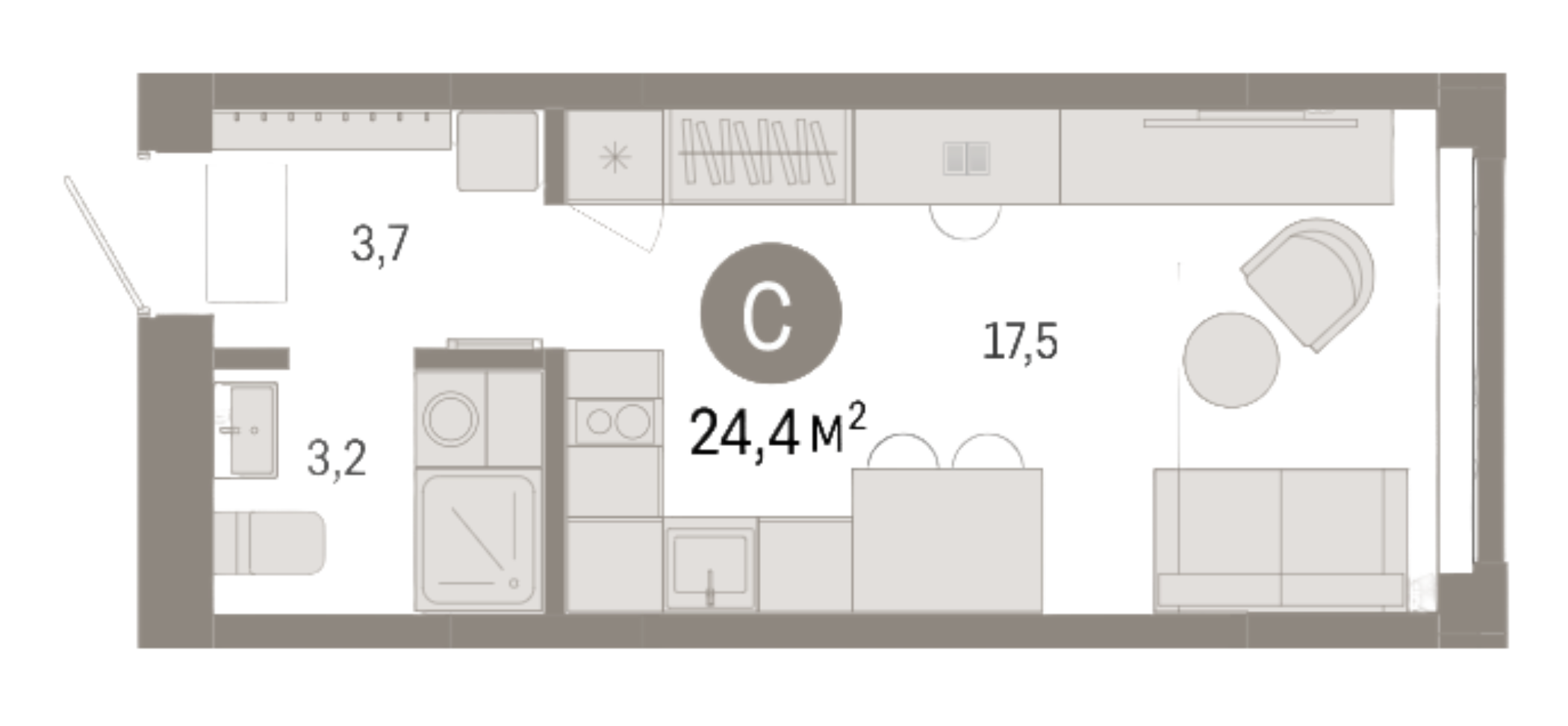 Планировка — Европейский берег, Студия, 24 м²