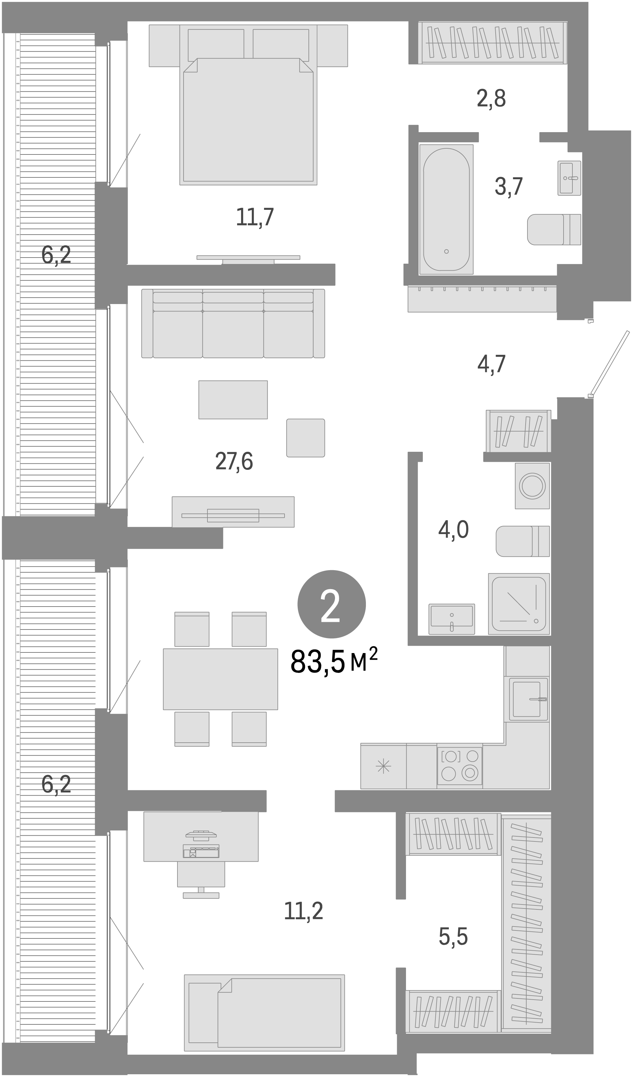 Планировка — Европейский берег, 3-комн., 71 м²