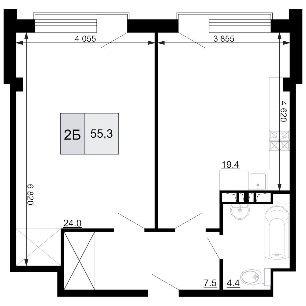Планировка — Гостиничный комплекс Мореград, 2-комн., 55 м²