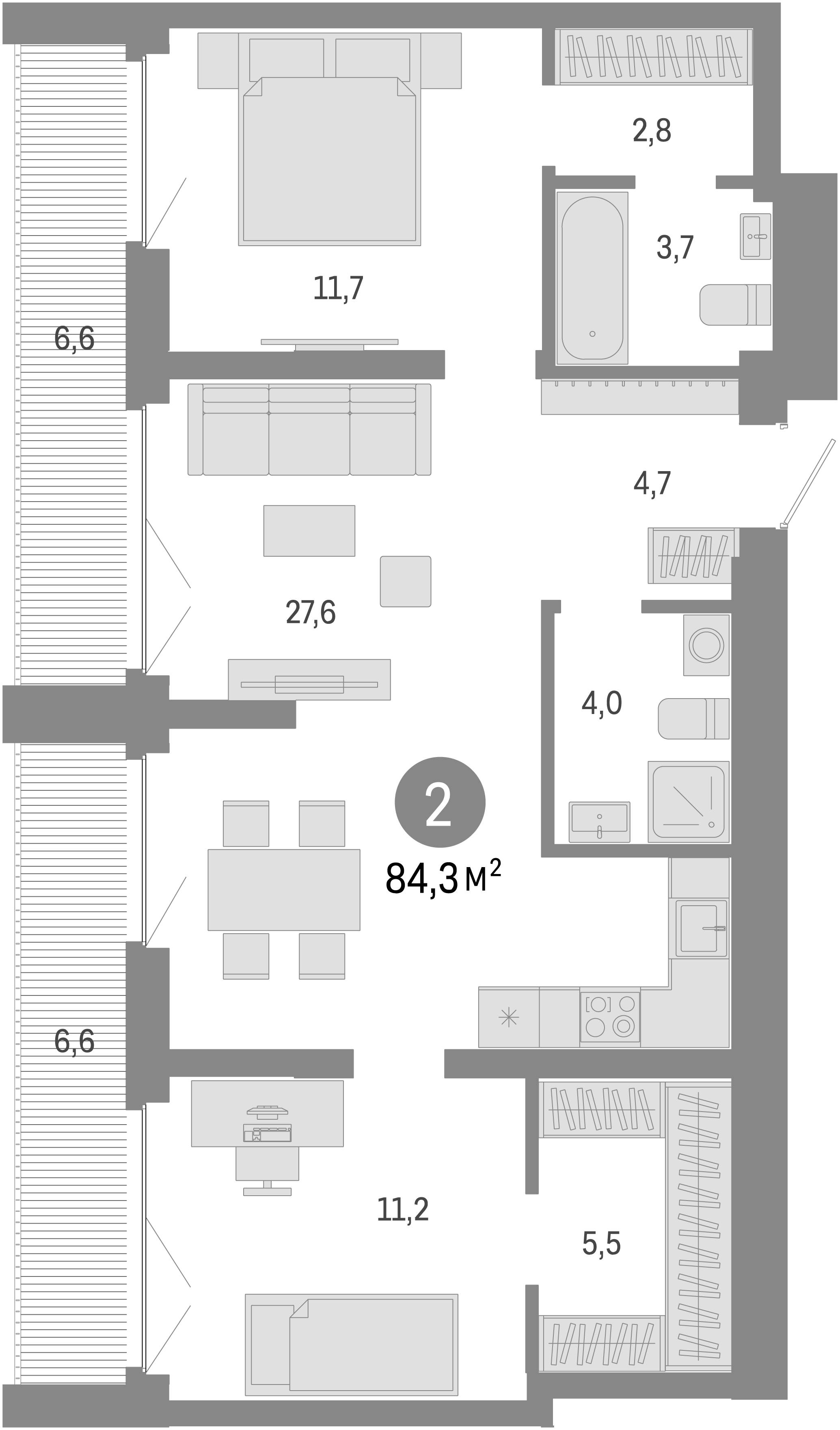 Планировка — Европейский берег, 3-комн., 71 м²