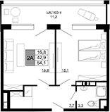 Планировка — Гостиничный комплекс Мореград, 2-комн., 43 м²