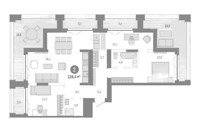 Планировка — Европейский берег, 4-комн., 91 м²