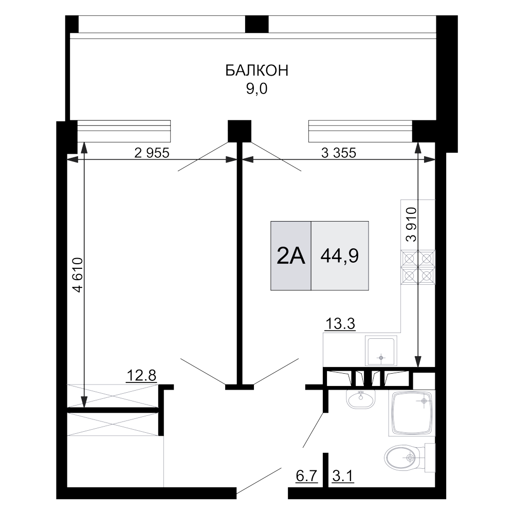 Планировка — Гостиничный комплекс Мореград, 2-комн., 36 м²