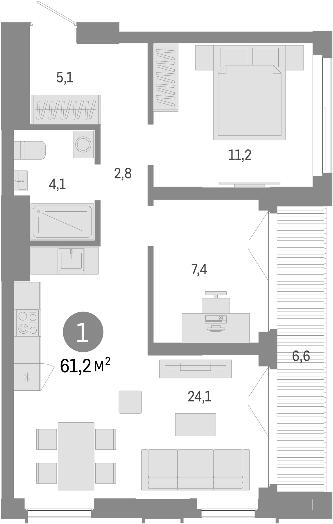 Планировка — Европейский берег, 2-комн., 55 м²