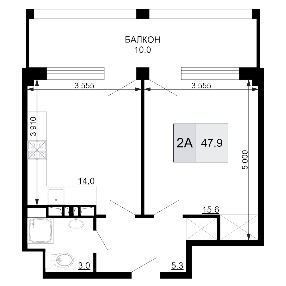 Планировка — Гостиничный комплекс Мореград, 2-комн., 38 м²