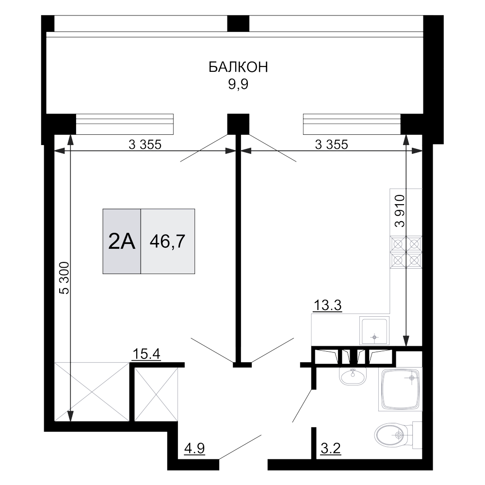 Планировка — Гостиничный комплекс Мореград, 2-комн., 37 м²